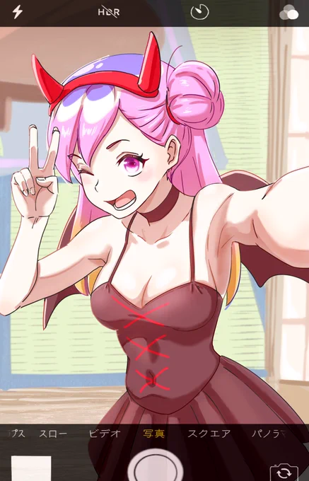 ちみも次女の小悪魔コス、誰も描かないから自給自足したわうーん、えっち。#ちみも 