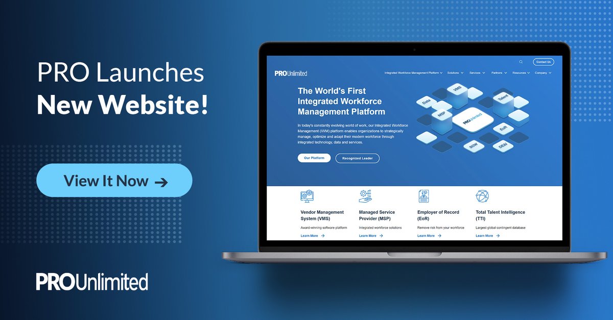 Barnickel's tweet photo. I created this social tile to announce the launch of PRO Unlimited's new website, which really is beautiful by the way ... https://t.co/IVGyKKuGrm https://t.co/w60QiaFd3W