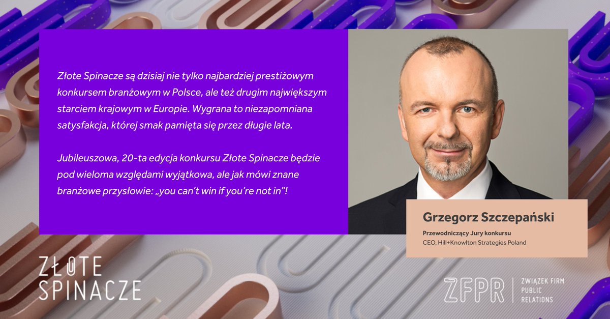 ZFPRpl's tweet photo. Grzegorz Szczepański przewodniczącym Jury jubileuszowej 20. edycji #ZłoteSpinacze2022 #PublicRelations  https://t.co/tg4Stfr8dz https://t.co/FTkC0O43SB