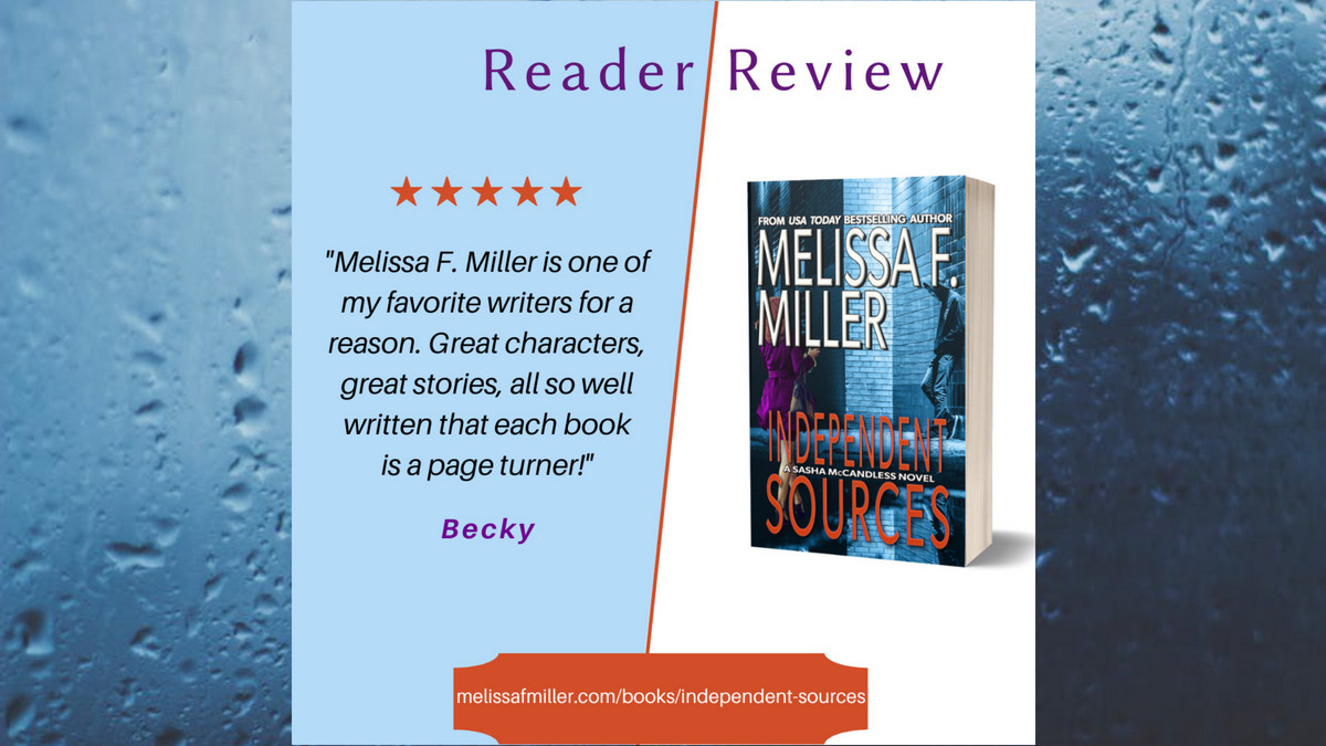 This week's reader review of INDEPENDENT SOURCES comes from Becky, a long-time reader of all my series! Thanks, Becky. 😊

melissafmiller.com/books/independ…