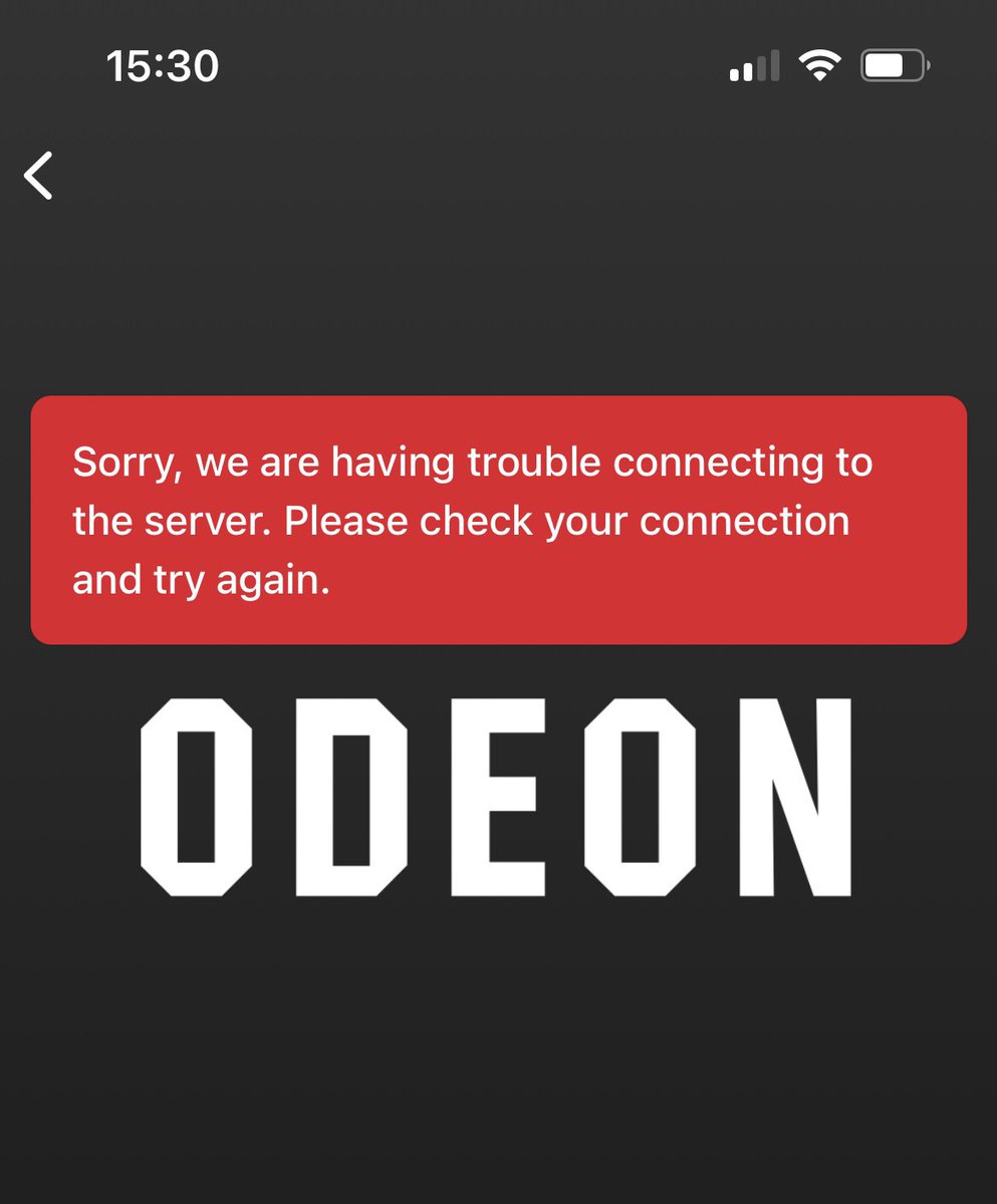Sharrie7's tweet photo. @ODEONHelp hi, is there a server issue? 3 of us have tried to log on to app and website throughout the day but it’s not working. https://t.co/M7A6RSAxPo