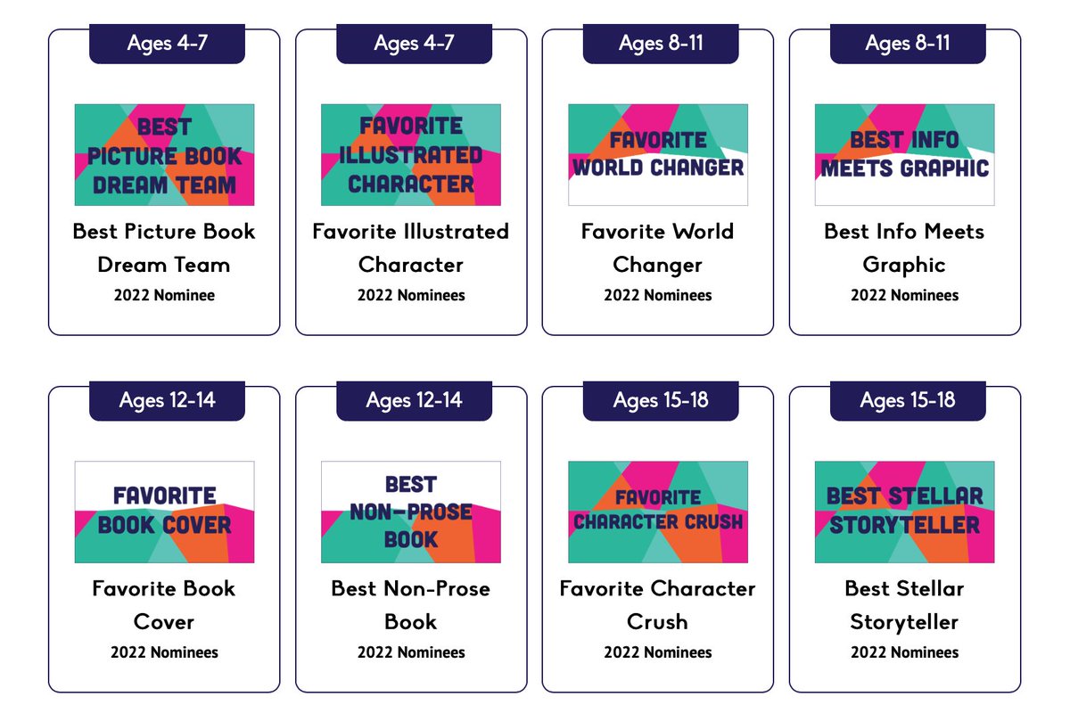 ❓Did you know the 🏆KIDS' BOOK CHOICE AWARDS is the only national book awards program where the finalists & winners are picked by young people? 📚Kids vote for their top 5 in each category: everychildareader.net/finalists-2022… No Adults Allowed! @EveryChildRead @CBCBook @KidLitTV_NYC