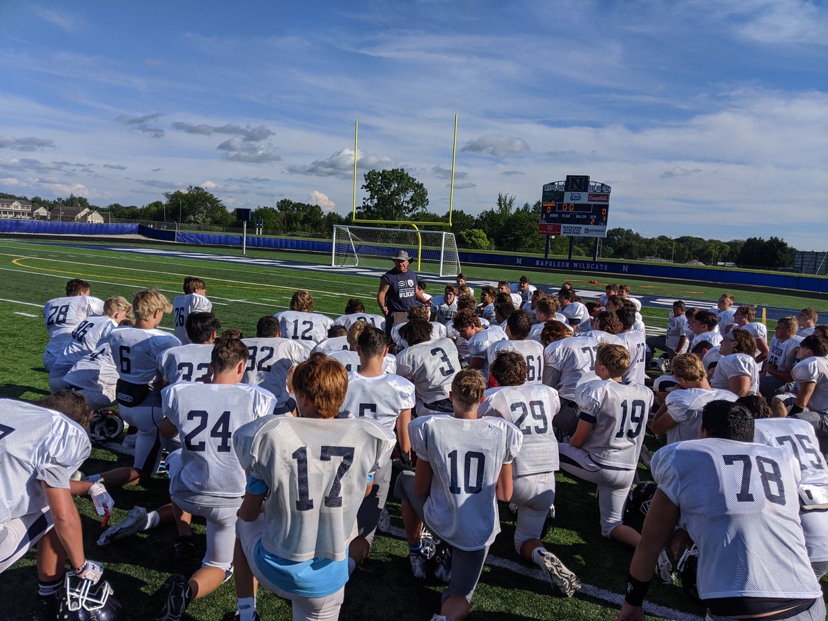 Coach Ken Brandon talking to the team last night on the history and importance of the River Rivalry. A long time Defiance assistant, we are happy to have him on our side this year!
2 DAYS. Go Cats!!