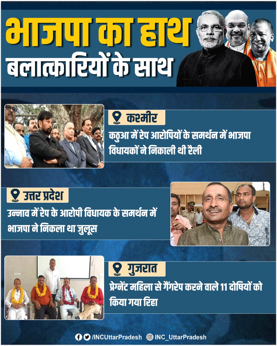 INCUttarPradesh's tweet photo. आधी आबादी के दुश्मनों के साथ भाजपा हमेशा पूरी मुश्तैदी के साथ खड़ी मिलती है, आखिर क्यों? https://t.co/vUIh1oreA0