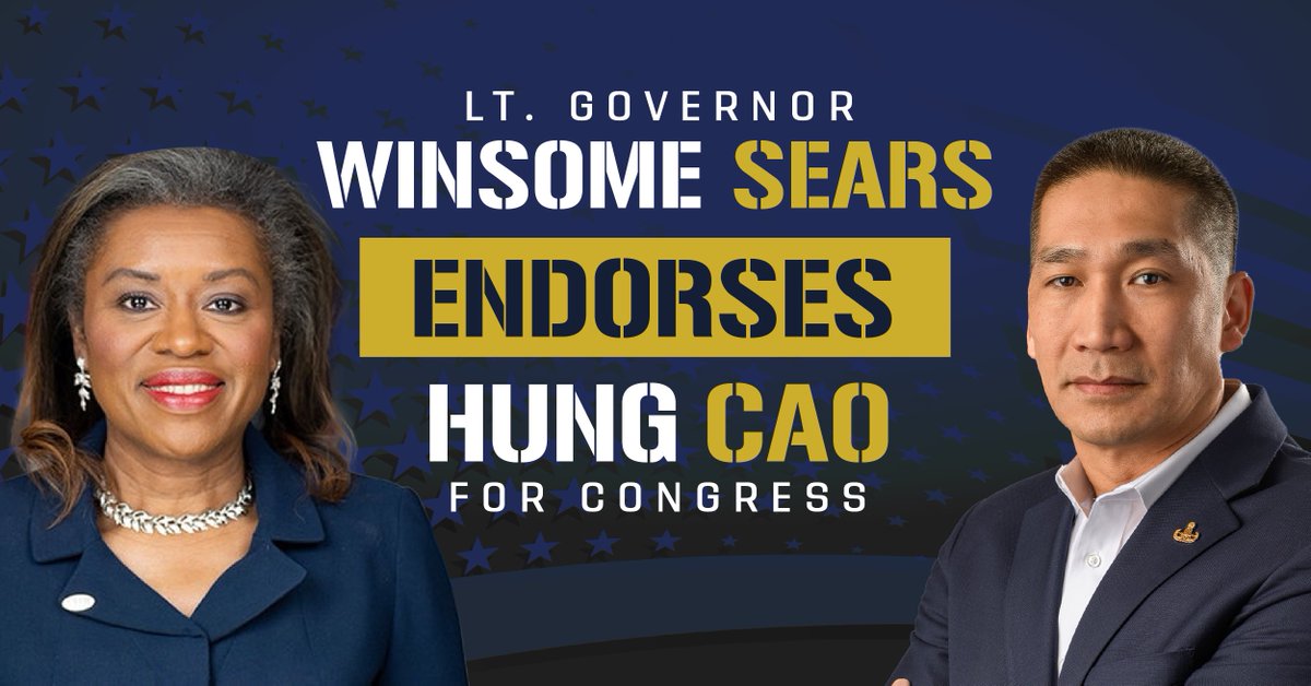 HungCao_VA's tweet photo. I'm proud to have the endorsement of @WinsomeSears! We're one of the many diverse faces of the Republican party here in #VA. As they did in 2021, Virginians are ready to elect leaders that share their values.

Let's get government to work with us, not above us! #CaoForCongress https://t.co/yAKMrGqAi2