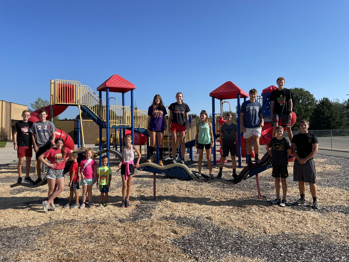 westforkcsd's tweet photo. Thank you to the XC runners and some of our football players for helping us spread new mulch on the elementary playground!  It takes a village and West Fork nation has a great one! https://t.co/rqbD0LAiFR