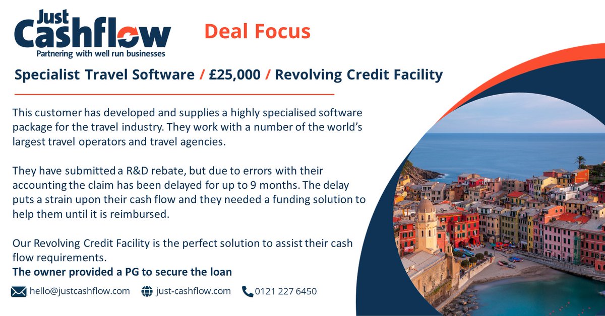 *Deal Focus*
We're helping this customer 'cruise' through their working capital challenges with a Revolving Credit Facility. 
The facility gives them access to cash whilst their R&amp;D claim is reimbursed. 
#alternativefinance #businessloans #smesupport #businessfinance