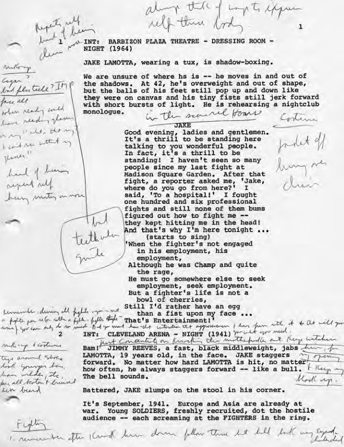 Megan Abbott on X: “Always find ways to express self thru body.” In honor  of his birthday, page one of Robert De Niro's RAGING BULL shooting script.  via the @ransomcenter  /