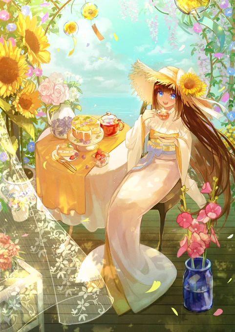 夏花ほころぶ、秘密のお茶会 #EIZOイラストコンテスト 