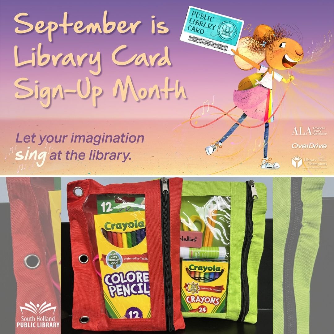 September is Library Card Sign-Up Month! But you don't have to wait...Get or renew a Youth (ages 18 and under) library card between now and end of September, and receive a back-to-school supply kit like this one! Limit 1 kit per Youth card sign-up or renewal. While supplies last.