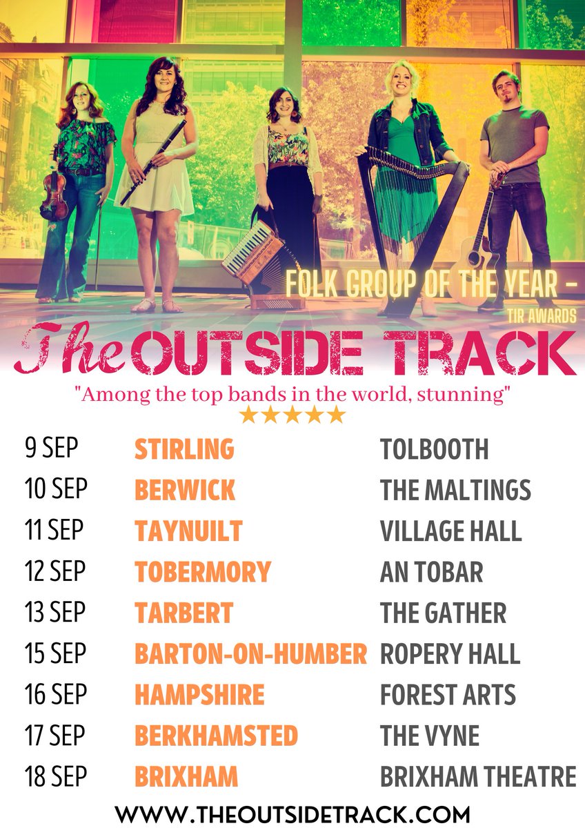 ⭐️⭐️⭐️ NEW TOUR DATES ⭐️⭐️⭐️

Sep 9 <a href="/Tolbooth/">Tolbooth</a>
Sep 10 <a href="/TheMaltings/">Maltings Berwick</a>
Sep 11 Taynuilt Village Hall
Sep 12 <a href="/ATandMT/">An Tobar and Mull Theatre</a>
Sep 13 <a href="/GatherScotland/">The Gather, Tarbert 🏴󠁧󠁢󠁳󠁣󠁴󠁿</a>
Sep 15 Ropery Hall Barton-on-Humber
Sep 16 @ForestArtsNM
Sep 17 <a href="/TheVyneTheatre/">Vyne Theatre Berko</a>
Sep 18 <a href="/BrixhamTheatre/">Brixham Theatre</a>
Tickets and info: theoutsidetrack.com/live/
