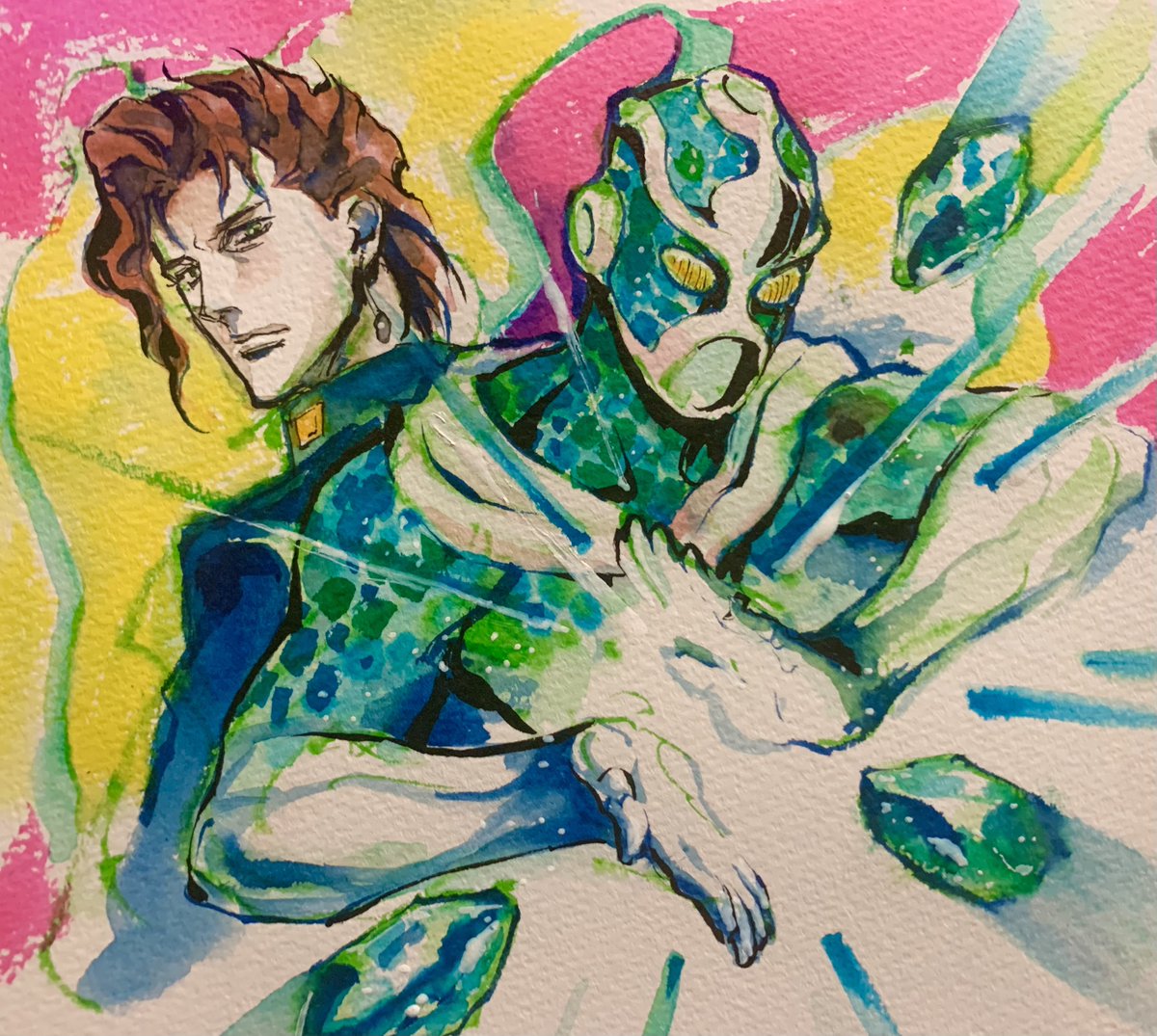 花京院典明 「#1日1ラクガキまたまた画材お試しラクガキ。やっぱりグンバツに楽しいな、この画材」|岩元辰郎@キャラデザいつでも募集中のイラスト