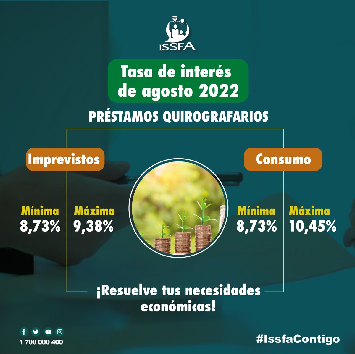 ISSFA_ECUADOR's tweet photo. 💰 Préstamos quirografarios | Conoce la tasa de interés de los préstamos de imprevistos y consumo de agosto 2022 📊
#IssfaContigo https://t.co/cONvdjetcU