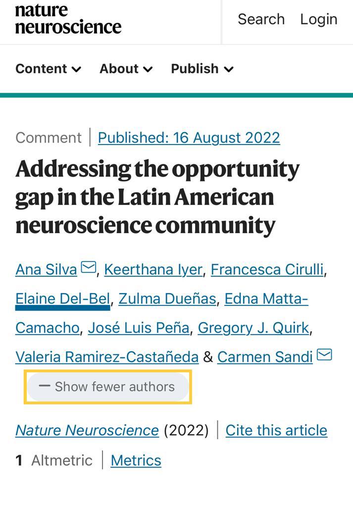 Celebramos la reciente publicación sobre las dificultades  que enfrenta la comunidad neurocientífica latinoamericana.👏🏾👏🏻
El comentario esboza acciones para superar las barreras que impiden su inclusión, visibilidad y éxito a nivel mundial.

<a href="/NatureNeuro/">Nature Neuroscience</a> #LatinAmerica