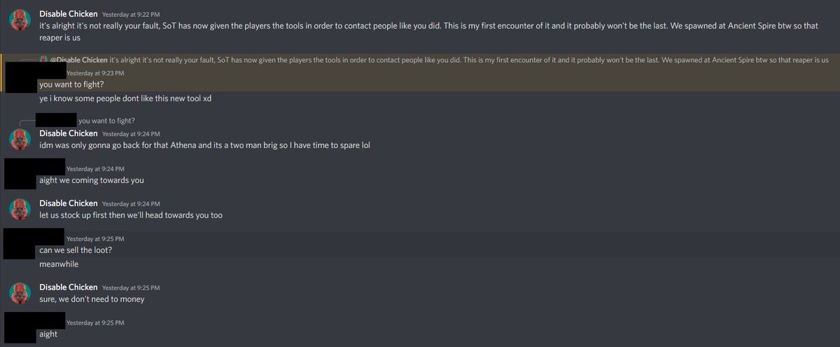 Disable_Chicken's tweet photo. First time this has happened to me (and was bound to happen eventually) Luckily the guy was cool about it but it goes to show that the new ship banners give slightly too much information to other players.
#toolsnotrules https://t.co/TgkErTXtUB