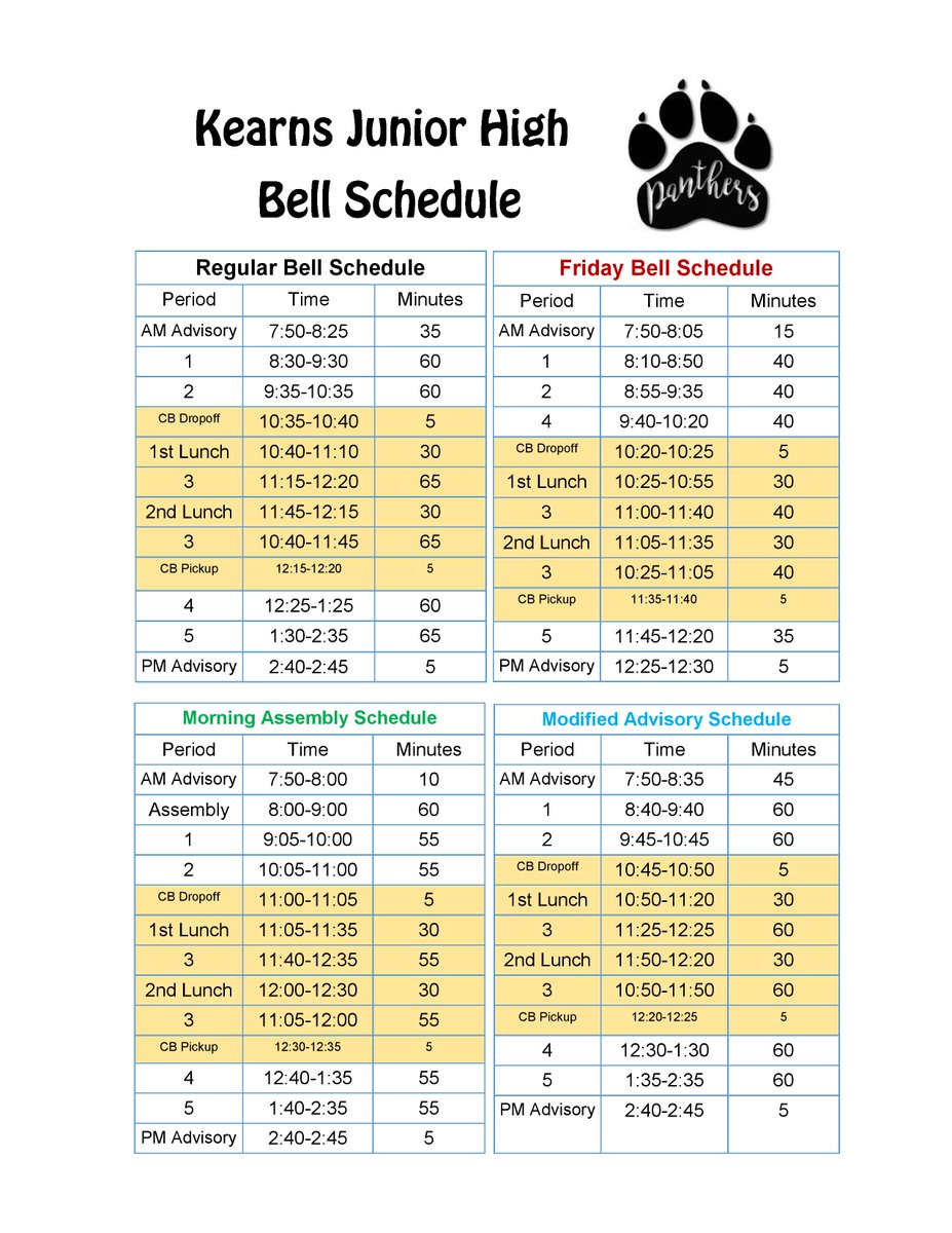 Welcome back Panthers! Our first day is tomorrow, make sure you know the bell schedule!!!