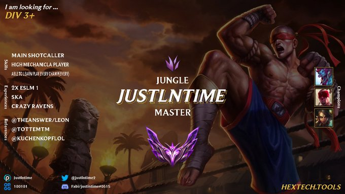 Unfortunate i was sick for the week i planned to grind to GM and so it only got 300+ lp master, but with that i'm announcing that im LFT for the upcoming season. Looking primarly for Prime league div 3+ , for further questions DM is open or add me on discord.
 RT's appriciated