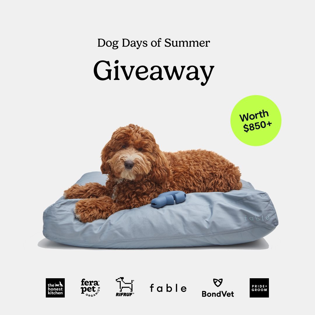 fablepetbrand's tweet photo. 🐶 Dog Days of Summer Giveaway🐶
@fablepets has teamed up with @thehonestkitchen, @rifrufqueens, @pridegroomnyc, @ferapetorganics, and @bondvetclinic to give TWO lucky winners a prize package worth $850+ #giveaway 

🐕 Enter here: https://t.co/EDl4gZZKiL https://t.co/aXsUdCV4ag