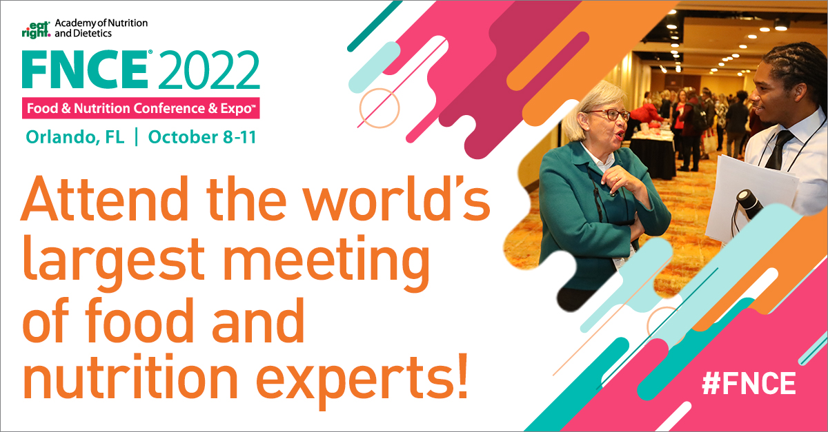 eatrightFNCE's tweet photo. Time to get serious about professional development! Join us for the 2022 Food &amp; Nutrition Conference &amp; Expo: https://t.co/xISMMJPepw

#FNCE attendees will hear from experts on topics ranging from medical #nutrition therapy to financial success and more. 🙌

#dietetics #rdchat https://t.co/KxmO5JZbwo