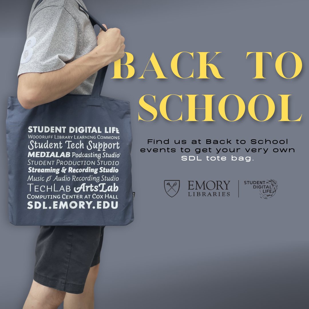 emorySDL's tweet photo. We're giving away SDL tote bags! Stop by STS this Saturday or find us at any Back to School events happening in the coming weeks! We hope you'll love 'em! https://t.co/jydWXjedGF