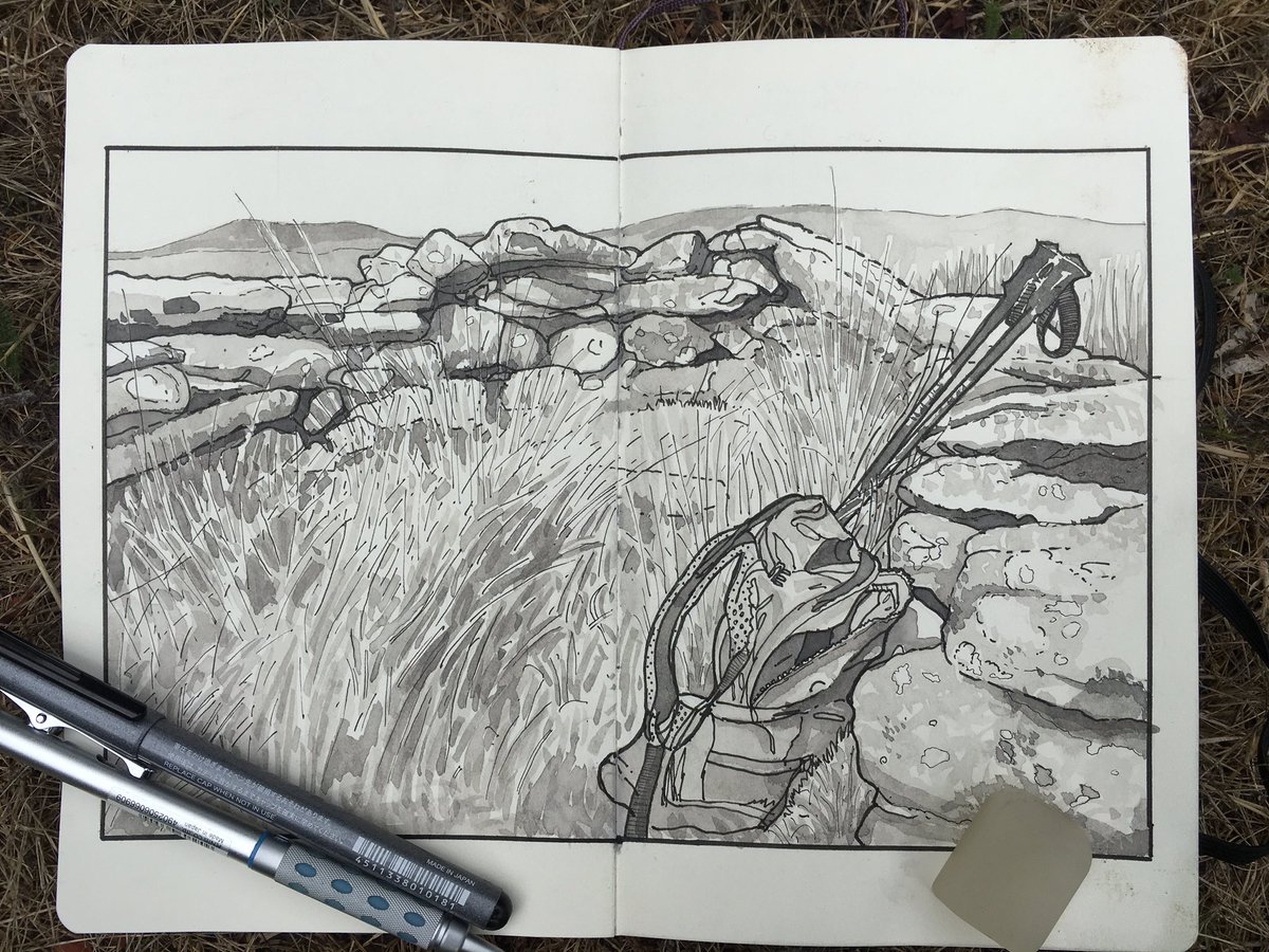 Dartmoor 365 (graphite, pen, waterbrush pen with black ink, moleskine A5 sketchbook).