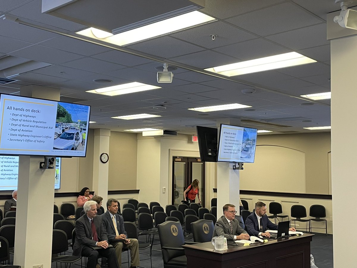 Rachel4KY's tweet photo. I’m in Frankfort today in the Budget Review Committee for Transportation, getting an update from the Kentucky Dept. of Transportation on Eastern Kentucky flood repairs and relief.  Over 1000 KYTC employees are on the ground repairing roads, cleaning culverts &amp; building bridges. https://t.co/hrMiEQlnOP