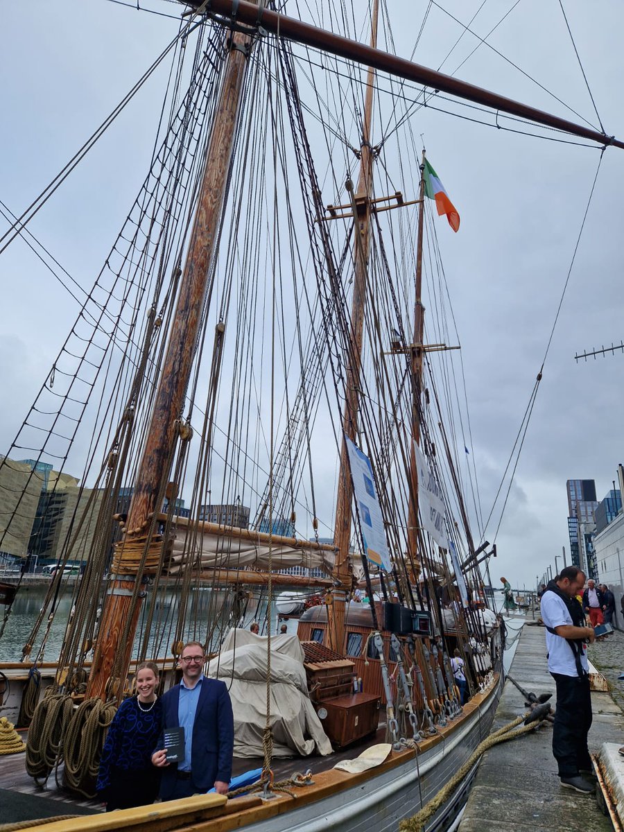 IP_Dublin's tweet photo. #Photocall 📸⛵️: David and Grace were quayside this morning to support @atlanticyt welcome the arrival of Ireland's new dedicated youth development sail training tall ship, the Grace O'Malley to @DublinPortCo https://t.co/tXda9RSaIr