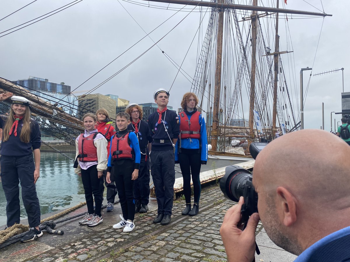IP_Dublin's tweet photo. #Photocall 📸⛵️: David and Grace were quayside this morning to support @atlanticyt welcome the arrival of Ireland's new dedicated youth development sail training tall ship, the Grace O'Malley to @DublinPortCo https://t.co/tXda9RSaIr