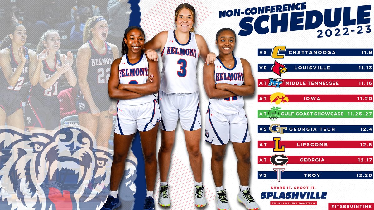 Belmont WBasketball (@belmontwbb) on Twitter photo 2022-23 🄽🄾🄽-🄲🄾🄽🄵🄴🅁🄴🄽🄲🄴 🅂🄲🄷🄴🄳🅄🄻🄴
7️⃣ 20-win teams
5️⃣ <a href="/MarchMadnessWBB/">NCAA March Madness</a> programs
2️⃣ <a href="/MarchMadnessWBB/">NCAA March Madness</a> teams from <a href="/accwbb/">ACC Women's Basketball</a> inside the Curb 👀
📰 🔗 belmontbruins.com/news/2022/8/17…
Season tickets 🎟 | BelmontBruins.com/Tickets
#ItsBruinTime | #Splashville 2022-23 🄽🄾🄽-🄲🄾🄽🄵🄴🅁🄴🄽🄲🄴 🅂🄲🄷🄴🄳🅄🄻🄴
7️⃣ 20-win teams
5️⃣ <a href="/MarchMadnessWBB/">NCAA March Madness</a> programs
2️⃣ <a href="/MarchMadnessWBB/">NCAA March Madness</a> teams from <a href="/accwbb/">ACC Women's Basketball</a> inside the Curb 👀
📰 🔗 belmontbruins.com/news/2022/8/17…
Season tickets 🎟 | BelmontBruins.com/Tickets
#ItsBruinTime | #Splashville