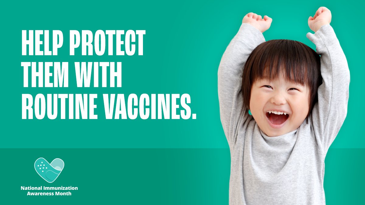 CDCgov's tweet photo. August is National Immunization Awareness Month.  Is your child up to date on their routine vaccinations? Learn more: https://t.co/PFRQb6dwSy.
#iVax2Protect #NIAM https://t.co/EDYfqSUKtn