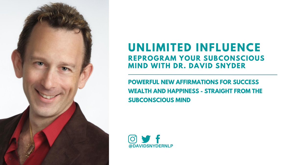 DavidSnyderNLP's tweet photo. What are the secrets to success in wealth and happiness? Tune in to learn more as Dr. David Snyder shares how powerful affirmations can be! Don’t miss this out! #Affimations #Success #UnlimitedInfluence #NLP
Podcast: https://t.co/1fIiHcoyOo
YouTube: https://t.co/2x6aFqfM9x https://t.co/XS4Ji5UUve