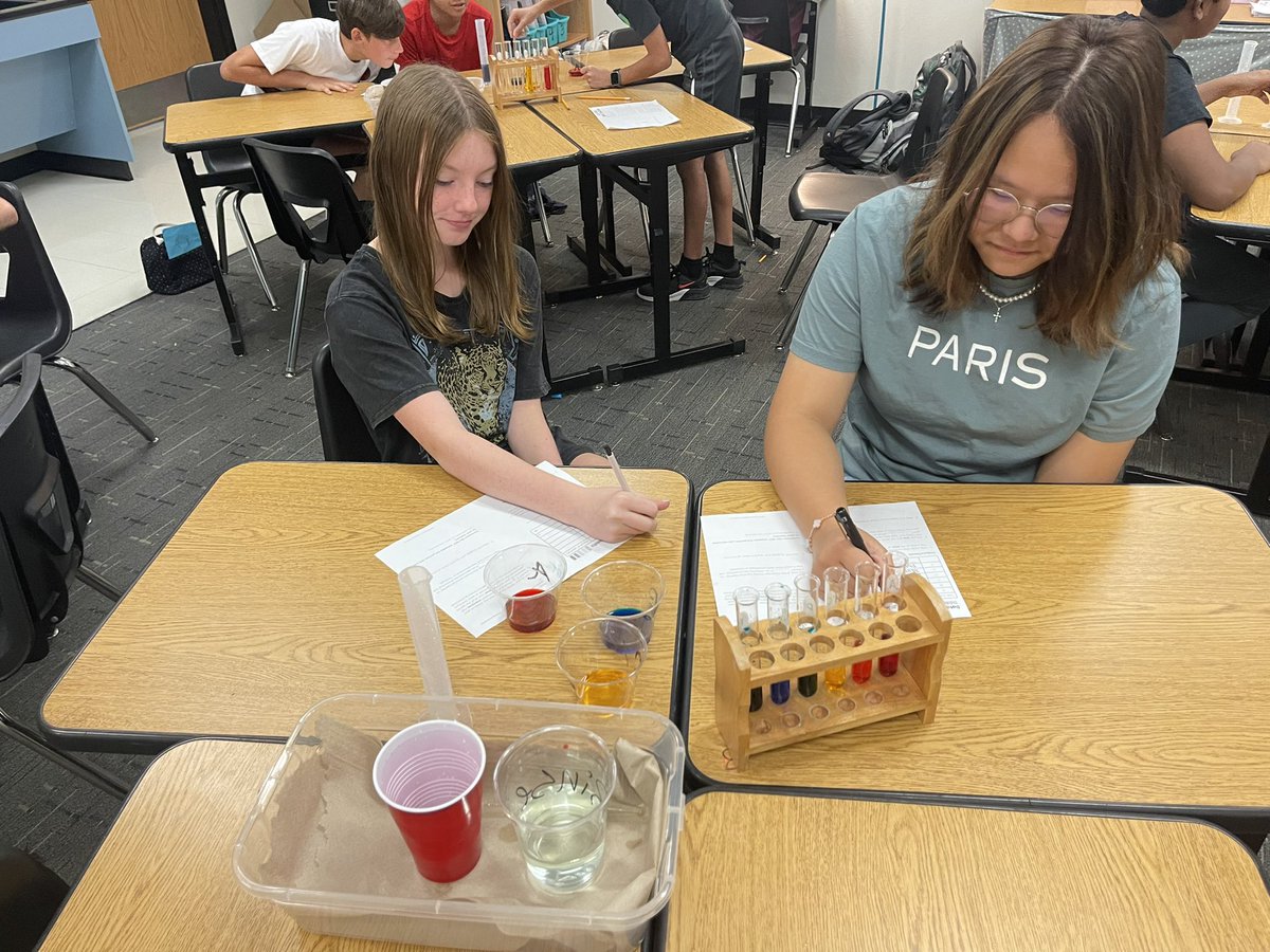 HearnsScience's tweet photo. In Science, our 7th Graders are practicing their lab safety rules, precision, the metric system, ability to follow directions and working with peers to complete their colorful lab ! 🌈 🧪
#trentscience @JeffGuelker https://t.co/6CwvWuMART