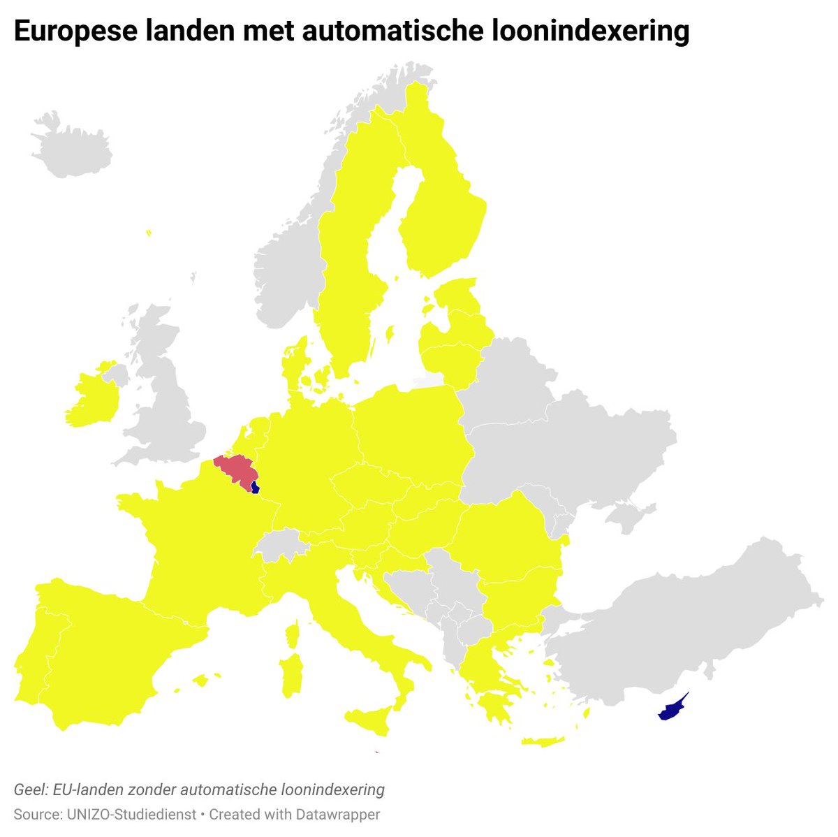 BortierJohan's tweet photo. De media ontdekt vandaag dat er geen automatische loonindexering is in het VK. Maar zelfs in heel de EU is die quasi onbestaande. Neem een vergrootglas en zoek de 3 andere landen die we vonden. Bij de 2 in blauw is er bovendien een recente ingreep om de indexering af te remmen… https://t.co/GMQU0xwpZY
