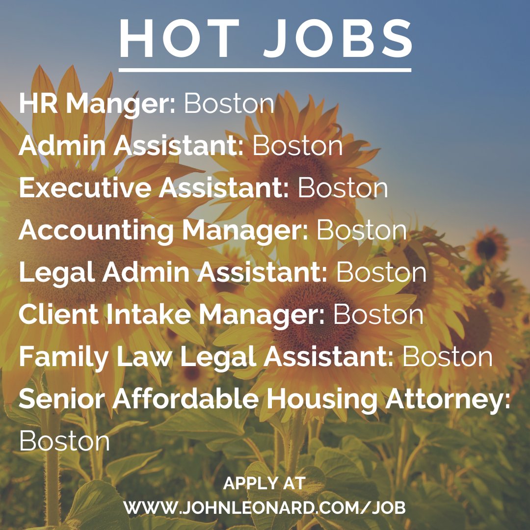 JLEmployment's tweet photo. Temperatures are rising and so are opportunities with these hot jobs! 🔥 Browse our hot jobs of the week and view all of our jobs to apply to these active positions. https://t.co/4G3h9t9XiF #hotjobs #weeklyflash #Boston #MAarea #hiring #jobseekers #career #HR #legal https://t.co/X64H9q1u7b