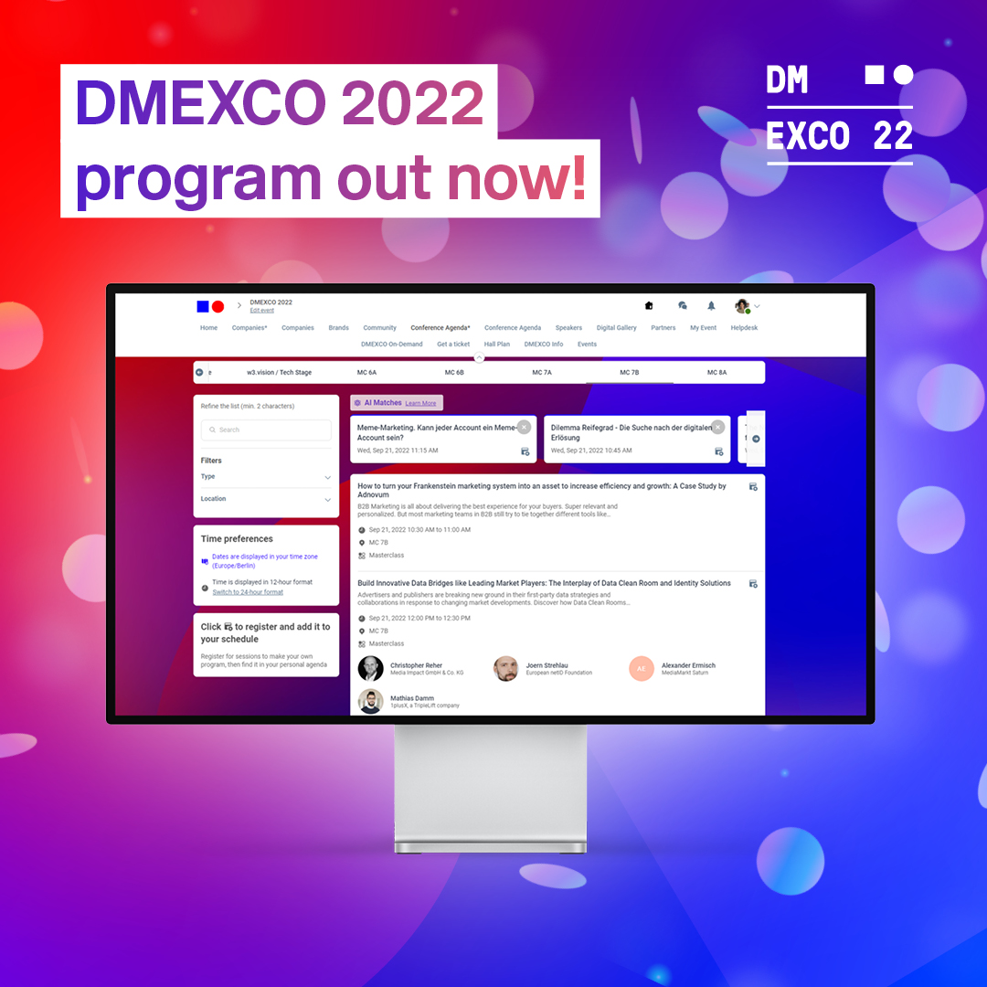 #DMEXCO22 conference agenda is live! 

🔥 15 Summits 🔥 12 Panels 🔥 14 Stages 🔥 +600 speaker 🔥 +200 hours 🔥

⇨ dmexco.com/de/conference-…

It's time to pull out your smartphone &amp; start saving dates. Create your personal agenda!

#DMEXCO #HereForBusiness #WeProgressTogether