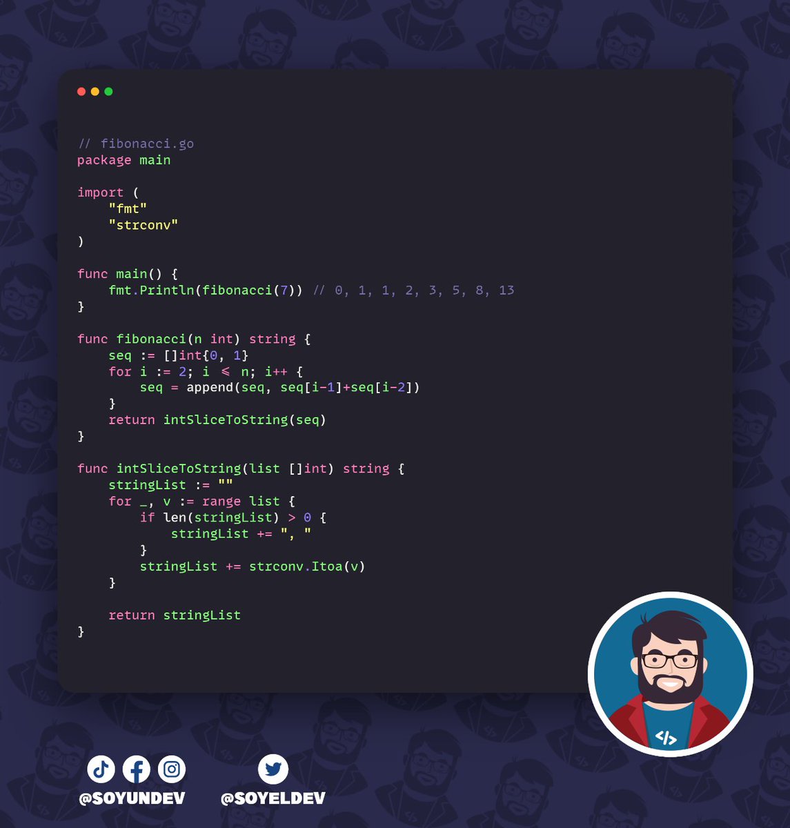 soyeldev's tweet image. ¡Aprendamos sobre la sucesión Fibonacci! 🤓🧮

La sucesión Fibonacci es una secuencia numérica infinita que se forma que inicia con 0, 1 y se forma añadiendo a la secuencia la suma de los dos números anteriores.

Les dejamos el Gist como siempre:

gist.github.com/garaekz/995d2c…