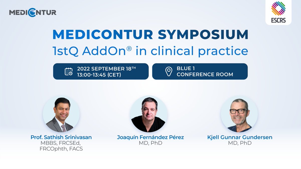 We are happy to invite you to our second scientific #symposium at the #ESCRS Congress. Join us on the 18th of September, Sunday at 13:00 (CET) for our 1stQ Addon® in clinical practice symposium.
Register  through the link below:
bit.ly/3AfSeKW