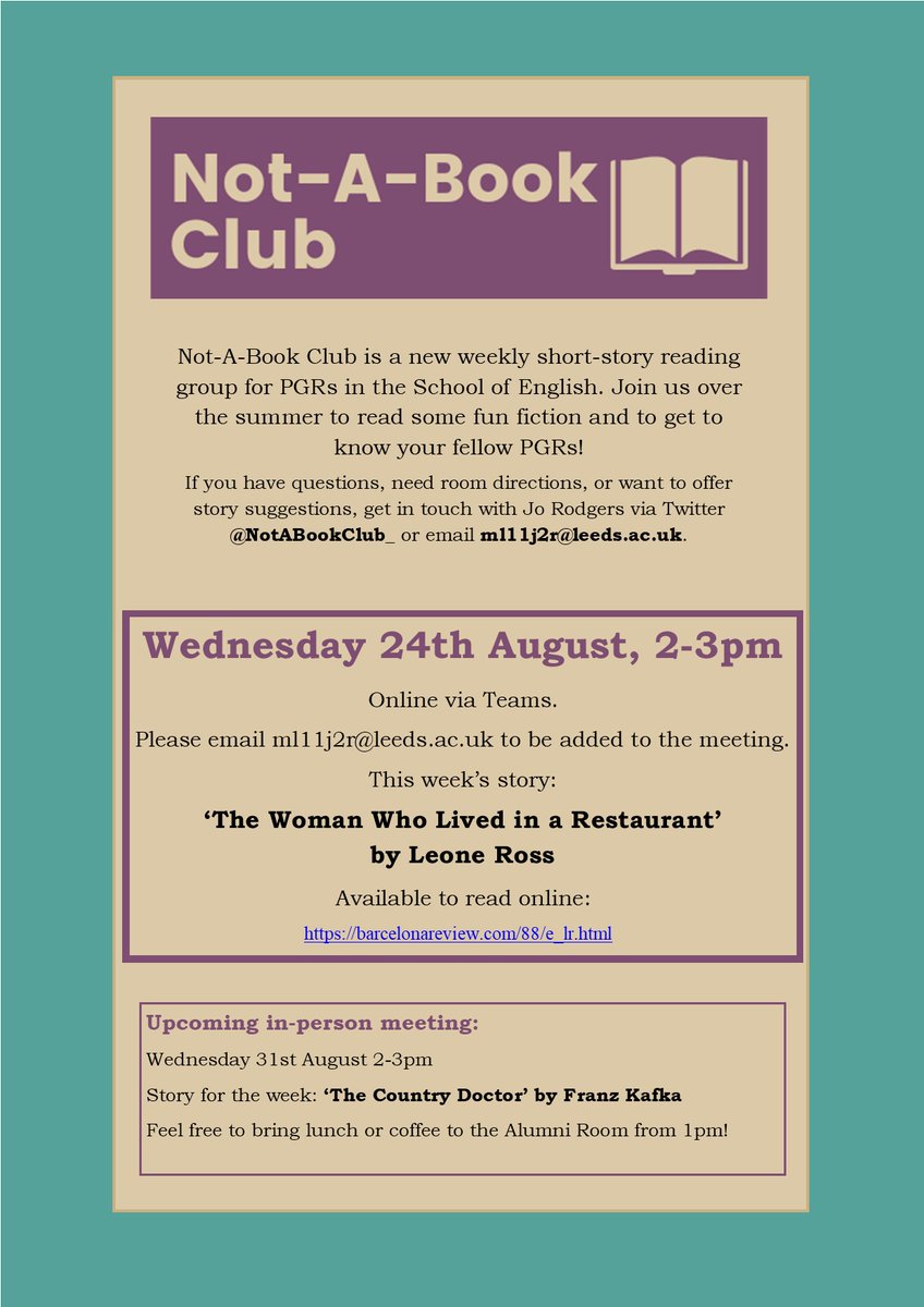 NotABookClub_'s tweet photo. Fascinating and philosophical discussion of Le Guin today, so thanks everyone for your insights! Next week we are reading Leone Ross's 'The Woman Who Lived in a Restaurant' which you can access via the link below. Do feel free to join us on Teams! https://t.co/Vnjk63cMxb https://t.co/ItKyzPuRxw