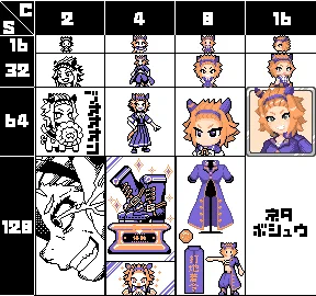 128x64 8色追加 勝負服編
長ランモチーフでサラシ+胸部ボタン留め(ナリタブライアンの胸の部分を留めた感じ)
下はヤンキーボンタン+トロフィーと同じブーツ
背中には「打地着令(ぶっちぎれ)」の刺繍
#ドット絵 #オリジナルウマ娘  #ドット絵チャレンジ目標 