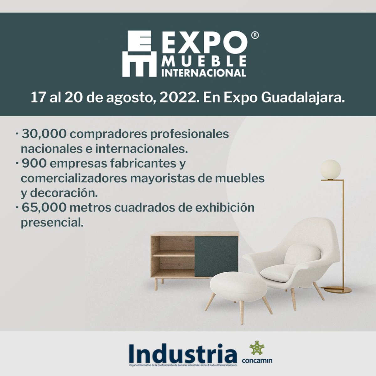 RevIndCONCAMIN's tweet photo. Redescubre Expo Mueble Internacional y sorpréndete con las nuevas tendencias en diseño, decoración, iluminación, accesorios y mucho más de la industria del mueble que encontrarás en los diferentes salones.
#TodosSomosMexico #Afamjal #SectorMueblero #ExpoMueble https://t.co/JMLvPEVGqu