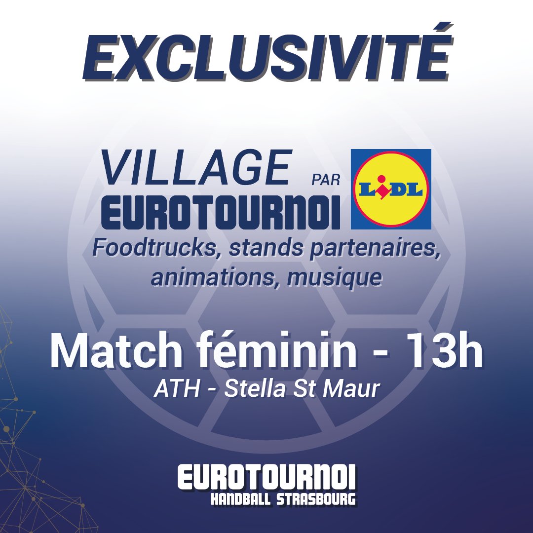 EuroTournoi's tweet photo. 🚨Nouveauté 2022

Bonne surprise pour nos spectateurs, il n’y aura pas 2  matches le dimanche 28 août mais bien 3 ! 🤩

En effet, l’ATH sera opposé à Stella St Maur dimanche 28 août à 13h pour un match amical féminin ⭐️

#ET22 #eurotournoi2022 #partenaire #village #ath #selestat https://t.co/GbNS4A5F3W
