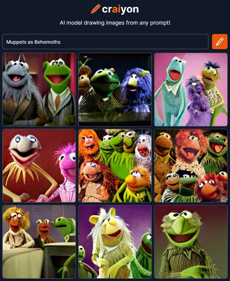 HRGL89's tweet photo. Muppets as Behemoths
Considering behemoths have so many different depictions, I could see the left guy in the top left image kinda being one.
#DALLE #DALLEmini #craiyon #AIArt #Muppets #Behemoths #Behemoth #Mythology #AgeofMythology #AoM https://t.co/kmbmtpYgRR