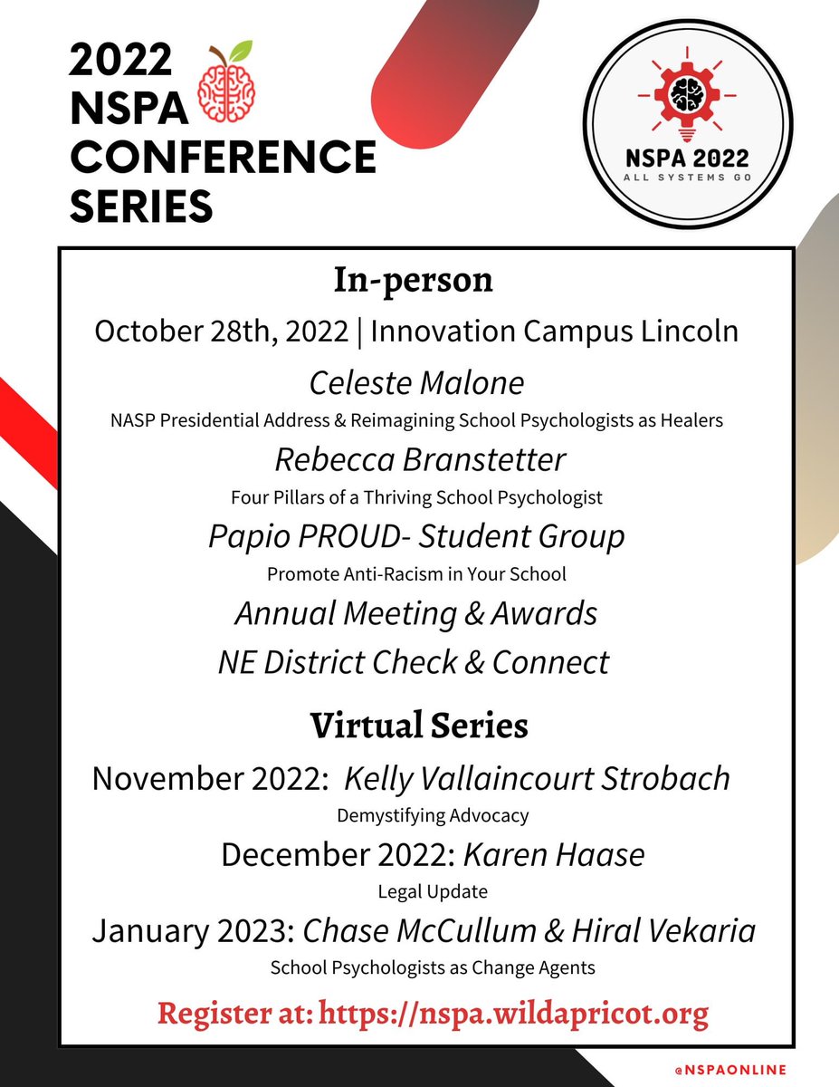NSPAOnline's tweet photo. 🍎 REGISTRATION OPEN! 🍎
The 2022 NSPA Conference Series registration is now open. We have an amazing line up of speakers and events both in-person and in virtual formats. Early Bird discount now through October 1st. 
Register today at https://t.co/0EprqPLqA1 https://t.co/kLTsTeMni0