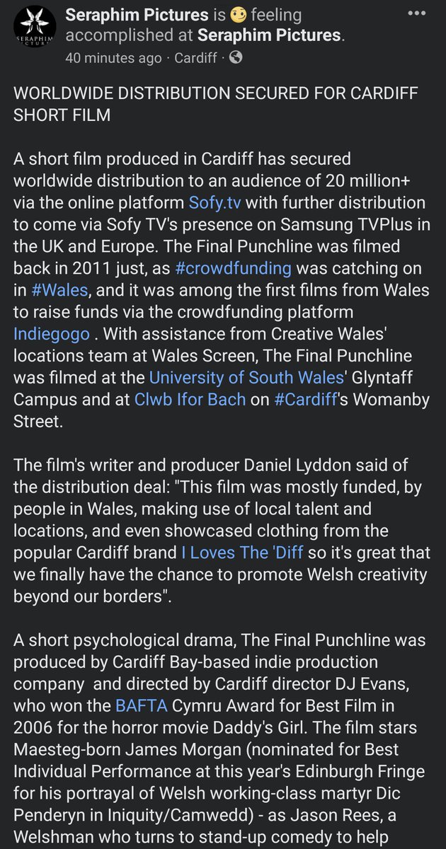 SeraphimPics's tweet photo. It's great when all the #TeamEffort pays off, and a film hits the world stage ☺️ Our #ShortFilm "The Final Punchline" is now available worldwide via @sofyupdates, and you can read the full #PressRelease here:
 https://t.co/kaF8AEKEuA 

#IndieFilm #NowStreaming #MadeInWales https://t.co/xn0HypjzF0