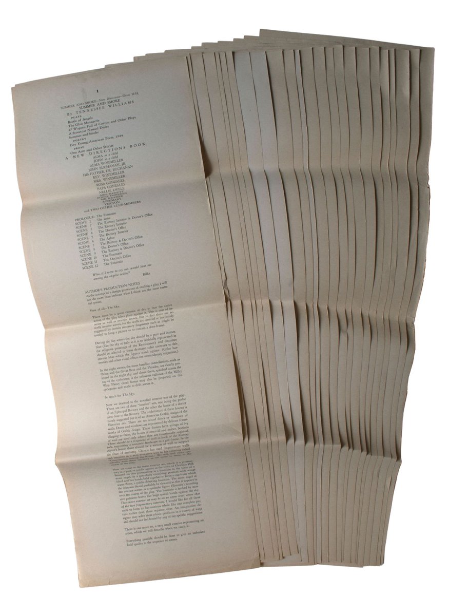 CumminsBooks's tweet photo. As summer winds to an end, we think of Tennessee Williams' Summer and Smoke completed in 1948, seen here in 33 numbered long galley sheets. https://t.co/tfipfT5VCF https://t.co/OWi87DkczQ