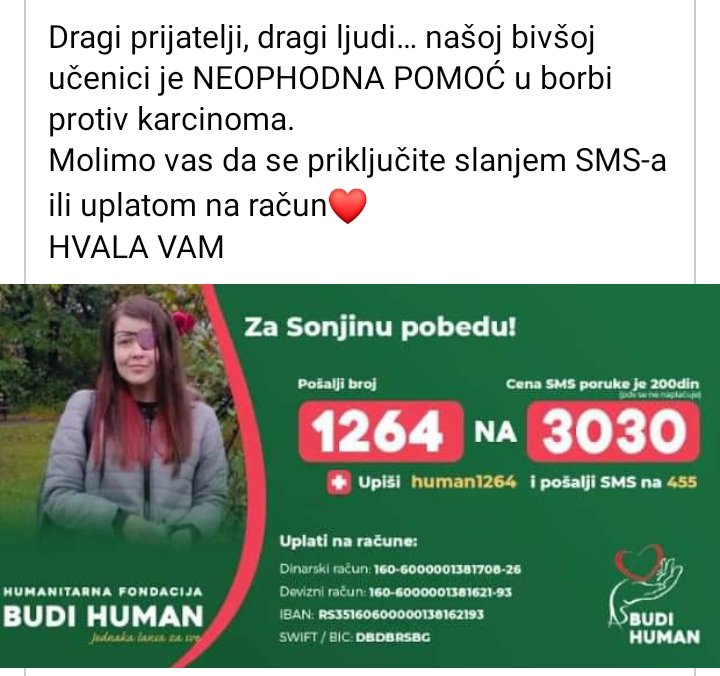 Moja bivša učenica. Molim vas za rt