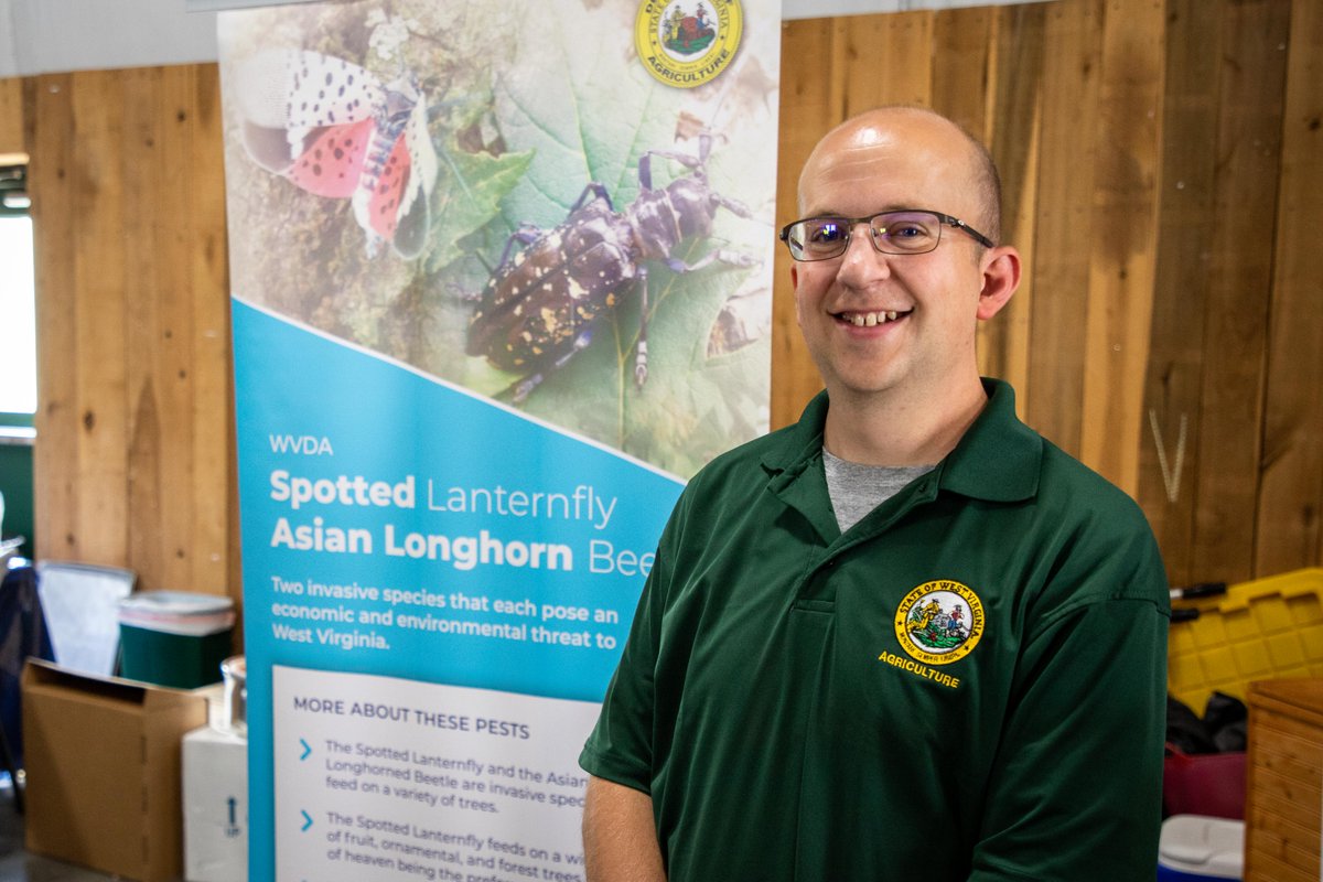 WVDeptofAg's tweet photo. Meet our Spotted Lanternfly Coordinator, James Watson! His position is crucial to help mitigate the spread of SLF across the state. Learn more about SLF, its impacts and what you can do to help by visiting their booth at the #WVCountryStore inside of the Gus Douglas Annex.
@SFWV https://t.co/nE5XZmg6YQ