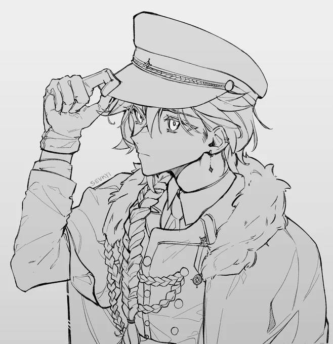 drew aether in one of those military-style outfits ψ(`∇')ψ 