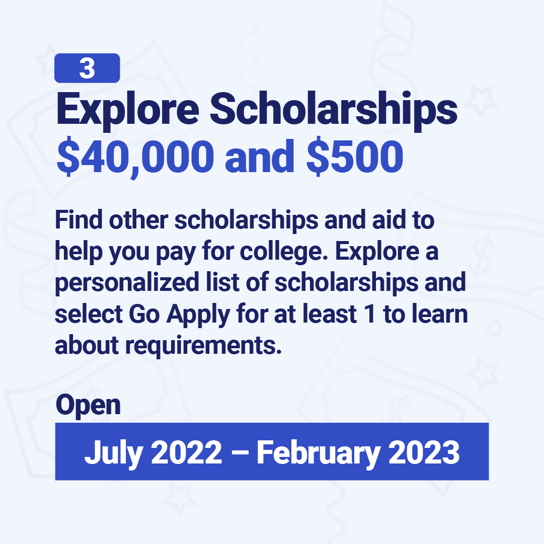 #Classof2023: Students who explore scholarships on BigFuture will earn entries into monthly drawings for $500 and $40,000 scholarships. spr.ly/6017MBOcz
