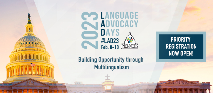 Join hundreds of language advocates from all 50 states for this year's Virtual Language Advocacy Days 2023! #LAD23

🎟️Register today: languagepolicy.org/lad23